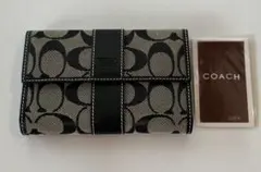 【即発送】COACH 三つ折り財布 シグネチャー レザー キャンバス 黒