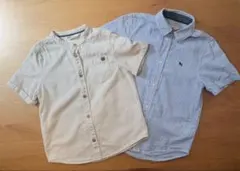 H&M ベージュ半袖シャツ & H&Mストライプ半袖シャツ