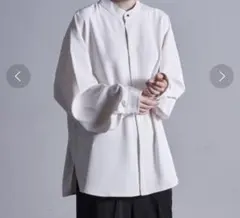 ノーカラー バンドカラー　メンズ　シャツ　ホワイト