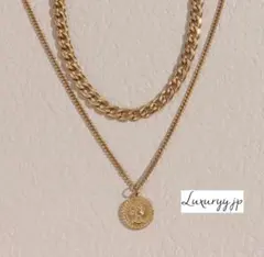 ２点セット サージカルステンレス 太めチェーン ネックレス コイン 今期トレンド