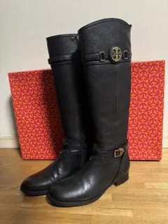 TORY BURCH トリーバーチ レザーロングブーツ ブラック 8M25cm