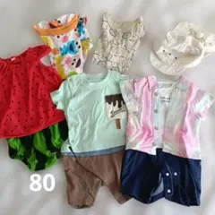 ベビー服セット　夏服　ロンパース　 スイカ・アイスクリーム柄 80　帽子のサムネイル