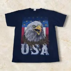 【USA アメリカフラッグ イーグル プリント 星条旗 Tシャツ L】