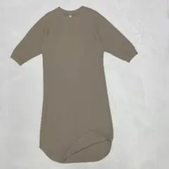UNIQLO ユニクロ ワッフル クルーネッワンピース L ベージュ 七分袖