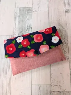 御朱印帳入れ　椿柄×ピンク　ハンドメイド