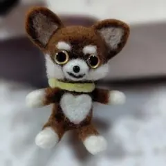 ※✦チョコタンチワワちゃん羊毛フェルトHandmade♪新品のサムネイル