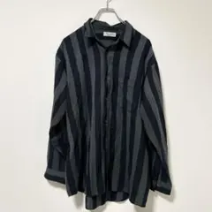 ダークブルー グレー ストライプ 長袖シャツ