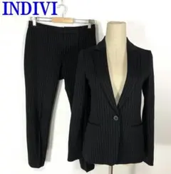 インディヴィ パンツスーツセット ストライプ 黒 S M C6115