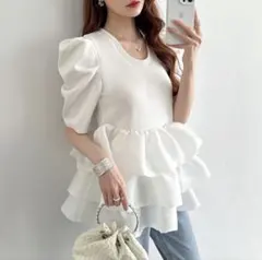美品◇TREFUL+1 バタフライトップスチュニックペプラム フリル 