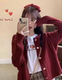 SHEIN 赤 レッドカーディガン フリーサイズ クリスマス 冬服 秋服