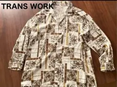 TRANS WORK 総柄シャツ長袖 レトロデザイン ブラウン系レディースアロハのサムネイル