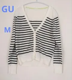 GU　ボーダー　 Vネック 　カーディガン　 長袖　Мサイズ