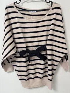 NATURAL BEAUTY BASICリボン付きストライプニット