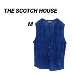 ザスコッチハウス アーガイル柄 ニットベスト ネイビー M シアー 綿100%