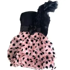 ワンショルダー ドット柄　ピンク×ブラック パーティー ナイトドレス　Dazyy