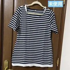 未使用　紺×白　ボーダー Tシャツ トップス　L