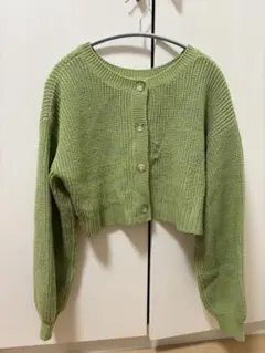 ライトグリーン クロップドニットセーター