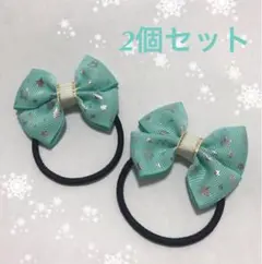 ♡ヘアゴム  リボン♡パステルグリーン　星柄　キッズ③①