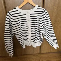 ストライプデザイン ボタン付きカーディガン Fサイズ