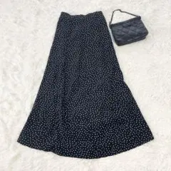 GRL グレイル ドット柄 ロングスカート フレア マキシ丈 ブラック S