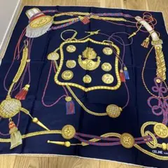 そら　様専用　美品　CELINE シルクスカーフ ネイビー