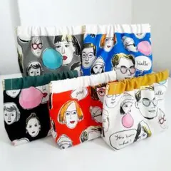 フェイス柄　バネポーチ　5点セット　ハンドメイド　ポーチ　バネ口10㎝