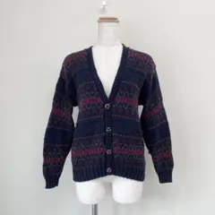 80s 90s USA製 総柄 コットンニット カーディガン