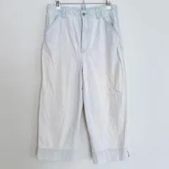 薄い青 ストレートレッグデニム 七分 カジュアル ロングショーツ ワイドデニム