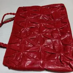 レッドレザー ハンドバッグ 立体デザイン