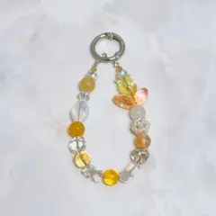 ハンドメイドキーホルダー　スマホストラップ　キーリング　お花ビーズ