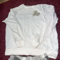 クマ刺繍ホワイトスウェット＆チェックパンツセット