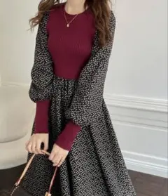 u*8様 emi+ エミプラス ドッキング花柄ワンピース sizeM ブラック×