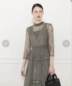 【LEJA】ビスチェ風レース花柄透けフレア美脚効果ロングワンピースドレス