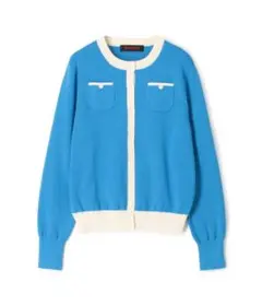 CABaN コットンカシミヤ バイカラークルーネックカーディガン　ブルー