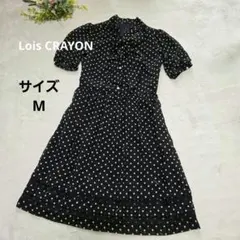 【レトロ】 ロイスクレヨン ボウタイ リボンドット柄 ワンピースM黒ロゴ入り生地のサムネイル