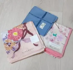 NINA RICCI ニナリッチ ハンカチ3枚セット 花柄 ピンク ブルー