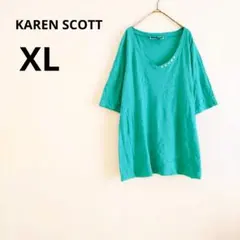 半袖トップス カラー ブルー XL Vネック 無地 シンプル レディース 古着