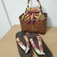 かごバッグ＆下駄セット 和装小物 浴衣 夏祭り 花火大会 レディース
