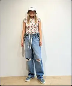 【holiday】DAMAGE DENIM SUSPENDER PANTS36のサムネイル