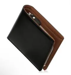財布 メンズ 2つ折り 栃木レザー ブラック×ブラウン