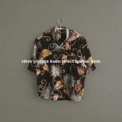 花柄半袖ブラウス　ヴィンテージシャツ　総柄シャツ　昭和レトロ　レイヤード　古着