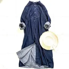 美品♪ シップスエニィ デニム ブザム シャツワンピース 長袖 M相当 ネイビー