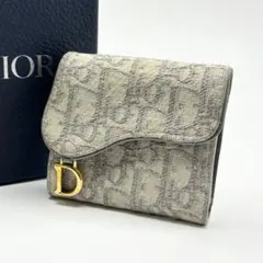 ✨美品✨DIOR 三つ折り 財布　サドル　オブリーク　ジャカード　Dロゴチャーム