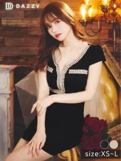 DAZZY シンプル格子柄刺繍切り替え半袖タイトミニドレス