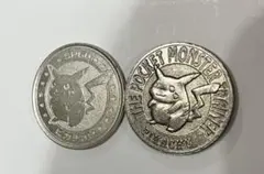 ポケモンメダル バトルコイン 2枚　ピカチュウ シルバー バンダイ 初期