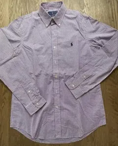 【RALPH LAUREN】コットンストレッチシャツ　ブルー×赤　メンズM