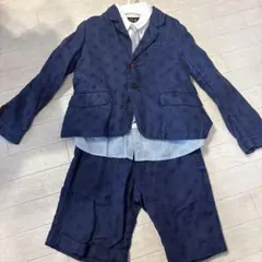 FITH ネイビー ドット柄 クワガタ付きシャツ　ネクタイ付 120cm