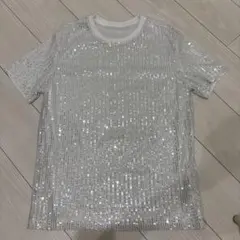 SALE キラキラ スパンコール Tシャツ ホワイト 衣装