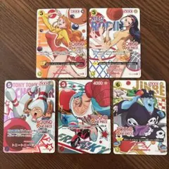 ワンピースラウンドワンプロモ5枚　ナミ、ロビン、チョッパー、フランキー、ジンベエ