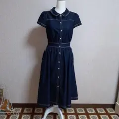 濃紺デニムシャツワンピース 半袖